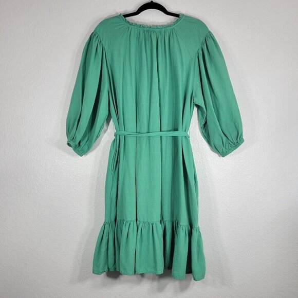 Knox Rose Women Medium Pullover Dress Tie Waist Ruffle Bottom Green Spring - Picture 6 of 10